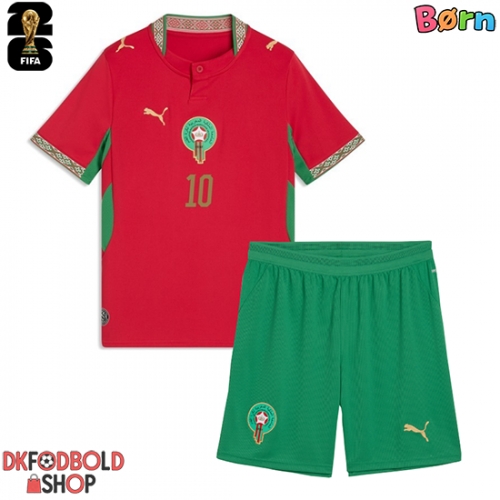 Marokko Brahim Diaz #10 Hjemmebanesæt Børn VM 2026 Kort ærmer (+ korte bukser)